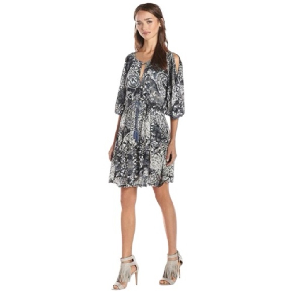 Free People Love Birds Mini Dress Indigo Combo Size XS EUC Rayon Gauze Boho